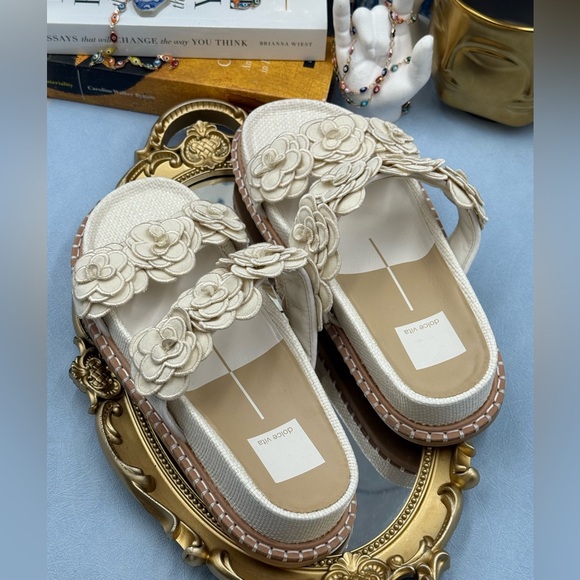 🆕 DOLCE VITA 🧿 NWOB Sherla White Raffia Floral Applique Slide Sandals, Sz 7 - Picture 12 of 15